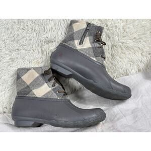 Sperry Saltwater 2-Eye Plaid Wool Duck Boots Womens Size 9 Gray STS86439
